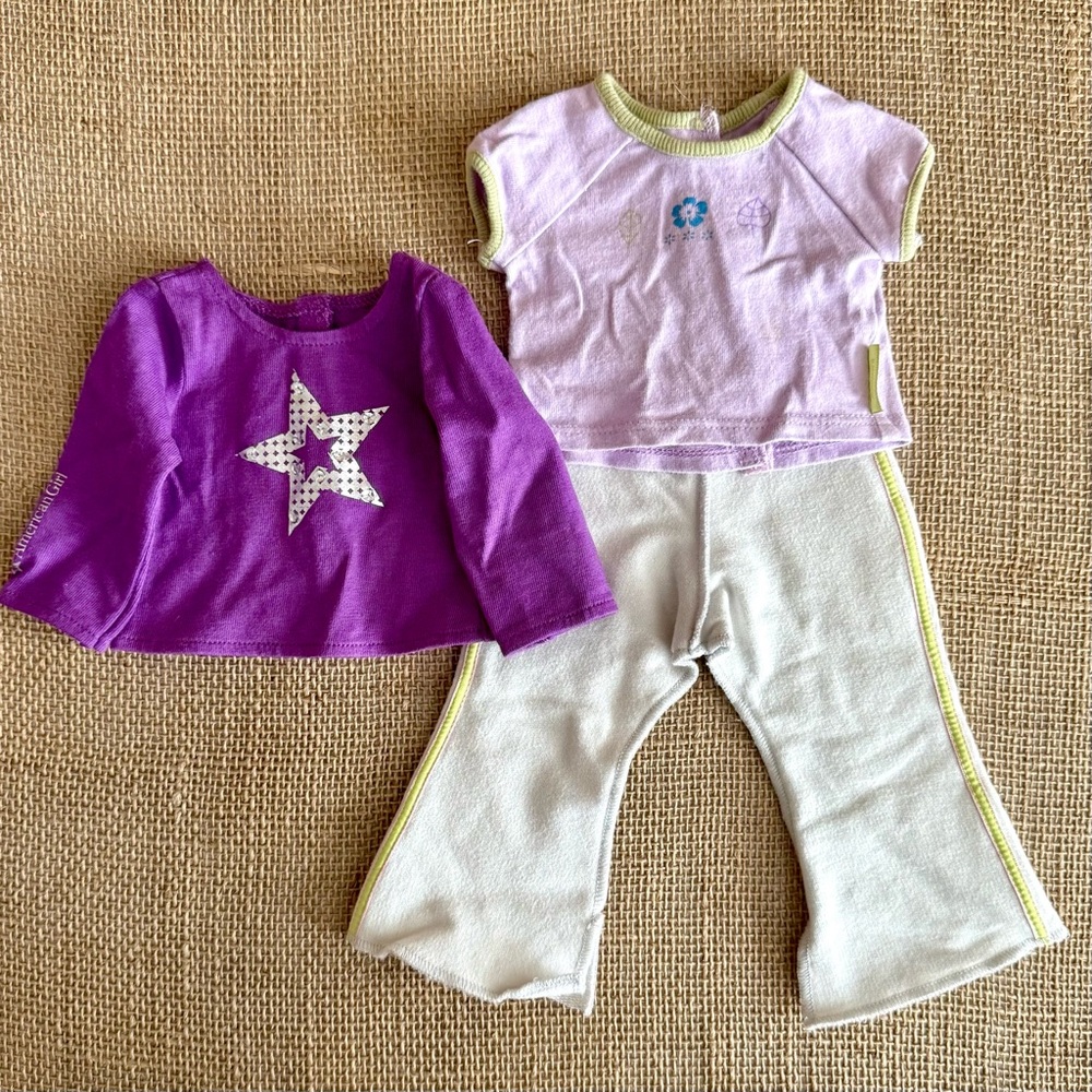 AMERICAN GIRL DOLL Outfit / Pajama PJ Bottoms, SS Shirt Green Slippers
